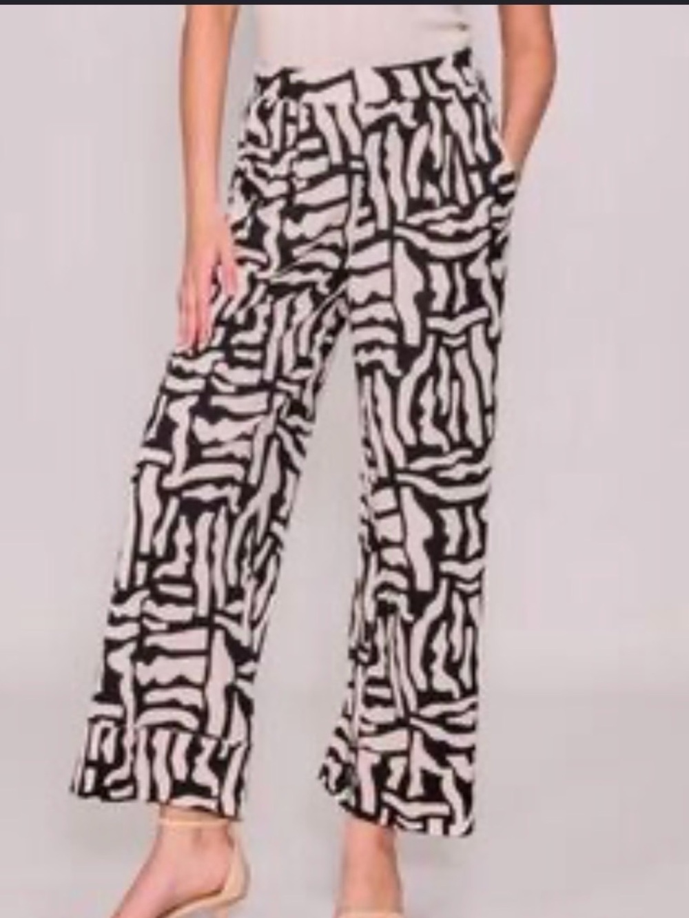 MELLODAY Navy & White Abstract Wide-Leg Cropped Pants XL